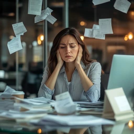 A recruiter buried in an unsorted pile of applications